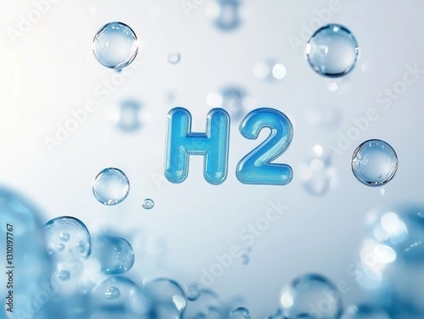 Fototapeta Hydrogen Molecule H2 with Water Drops Concep