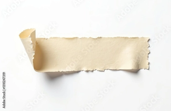 Obraz Torn masking paper tape with jagged edge isolated on transparent background. Beige paper fragment material piece with rough ripped texture. Sticky disrobed adhesive element for craft design projects