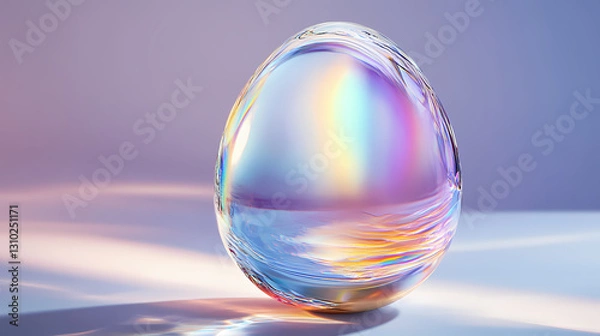 Fototapeta Glass egg with a delicate surface gleams with an ethereal iridescence in natural light, its elegant shape glowing. Resplendent - Palace. Illustration