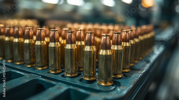 Fototapeta Employee in gloves holds riffle cartridges at workplace