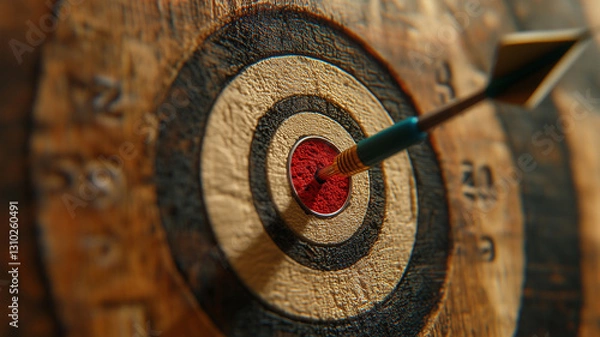 Fototapeta Green dart perfectly hits center of a white target