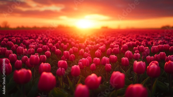 Obraz tulips field agriculture holland beautiful tulips on field