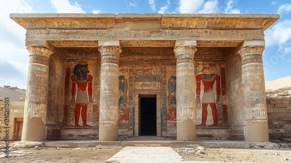 Fototapeta Beautiful wall reliefs on the walls of Horemheb