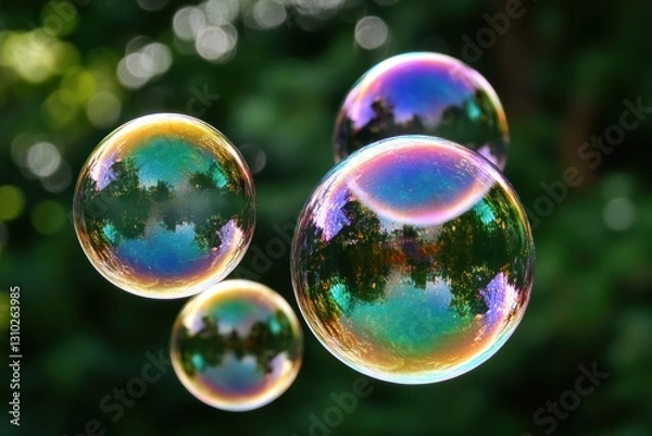 Fototapeta Floating araffe bubbles against a vibrant green backdrop create a whimsical atmosphere.