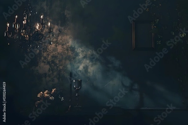 Obraz nostalgic vintage film style: dark and moody backdrop with shadows and chandelier. generative ai