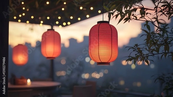 Obraz Night market lanterns swaying under the moonlight