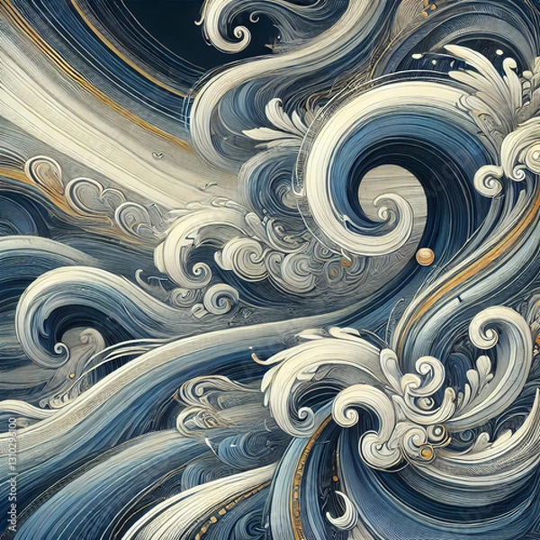 Obraz 青と金の幻想波