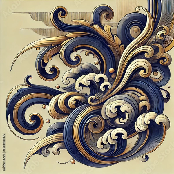 Fototapeta 金と青の幻想的な波紋