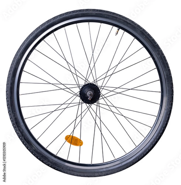 Obraz Front bicycle wheel with generator on isolated background.