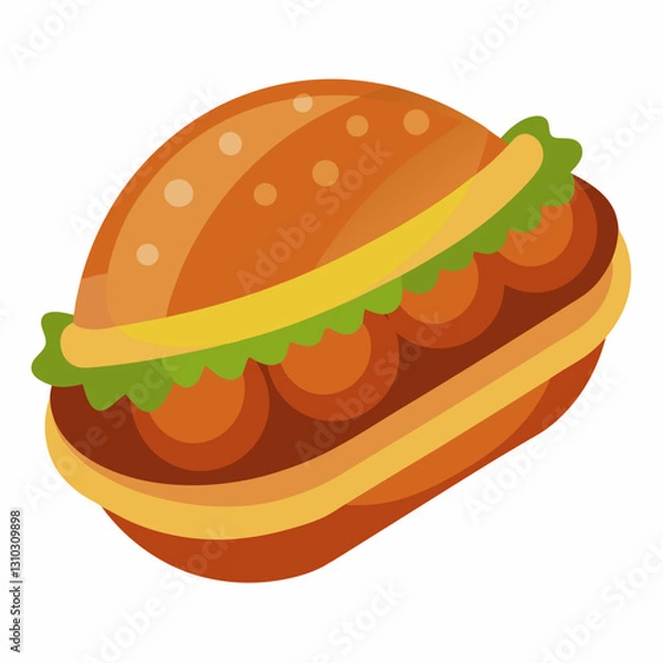 Fototapeta Colorful cartoon-style hamburger with toppings on a white background