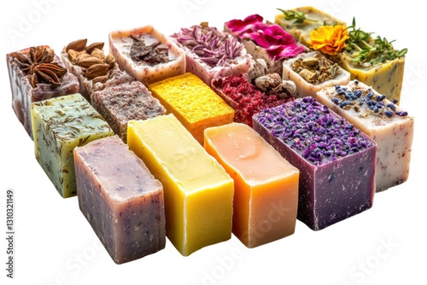 Obraz Diverse collection of handmade soaps arranged artistically with natural ingredients and vibrant colors