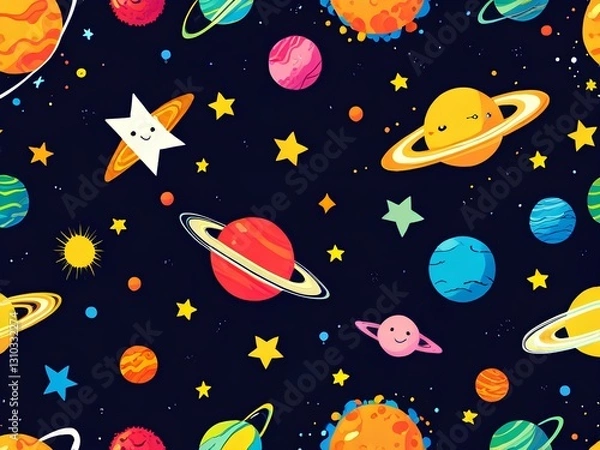 Fototapeta seamless pattern with planets and stars