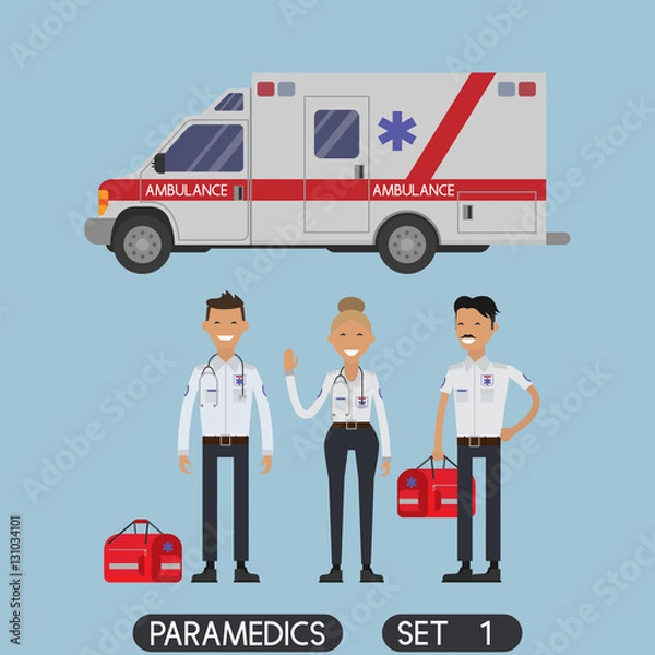 Fototapeta Paramedics rescue team workers