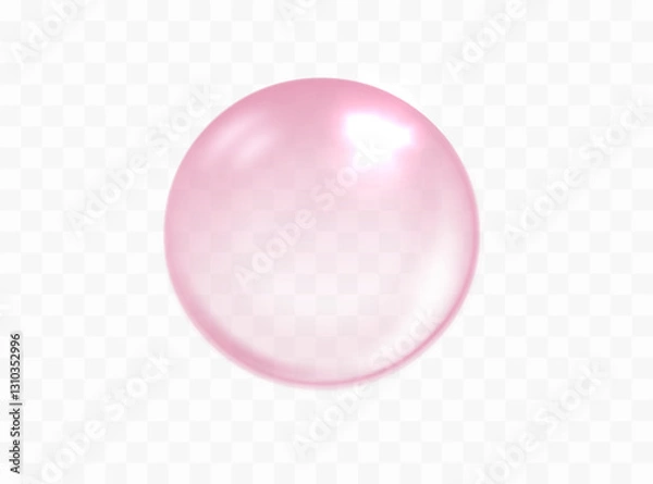 Obraz Pink bubble isolated. Bubble gum, collagen bubbles. Vector realistic Soap foam, bath suds, cleanser liquid, sweet carbonated water