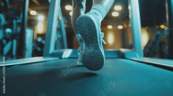 Fototapeta Running on a treadmill at the fitness facility to exercise