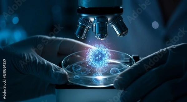 Fototapeta Scientist Examining Virus Under Microscope in Lab
