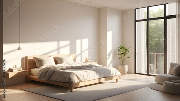 Fototapeta Minimal Sunlit Bed