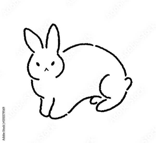 Fototapeta Hand-drawn rabbit line art. Simple ink pen contour illustration isolated on the white background. Rabbit logo in loose style. Rabbit looking at you
