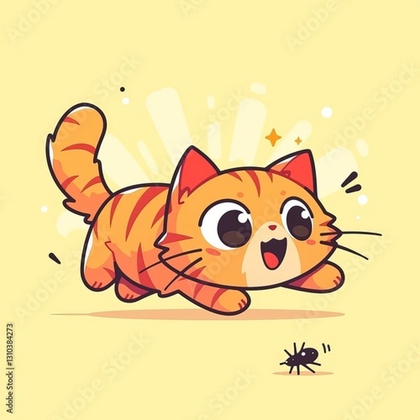 Obraz Cute Cat Chases Ant