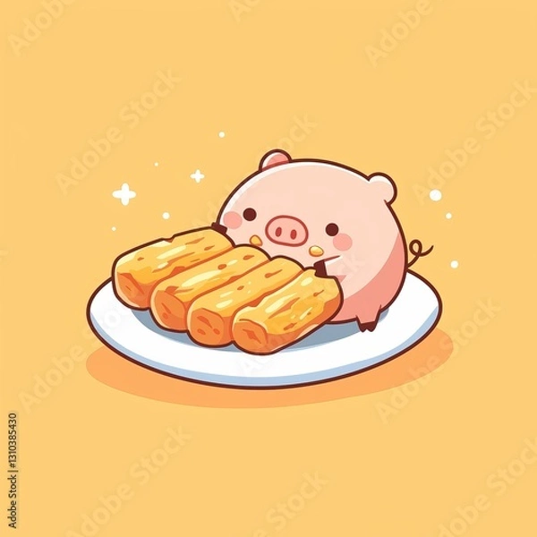 Obraz Cute Pig Eats Fried Food (2)