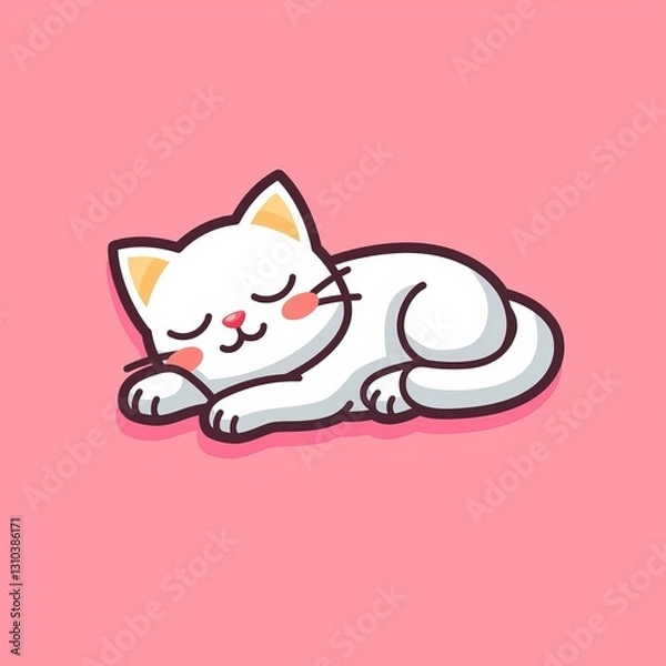 Obraz Cute Cat Sleeping, Pink Background (2)