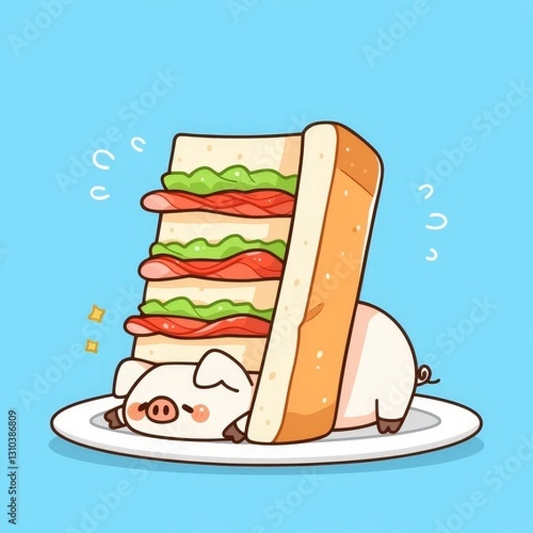 Obraz Cute Pig Underneath Sandwich