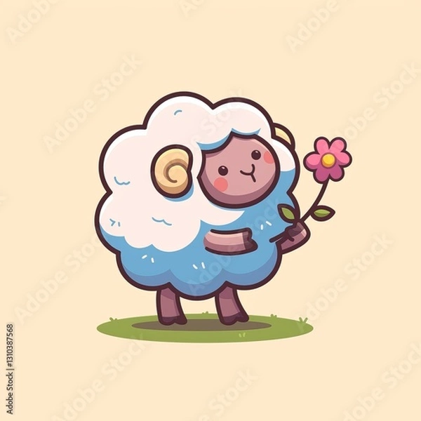 Obraz Cute Sheep Holding Flower (1)