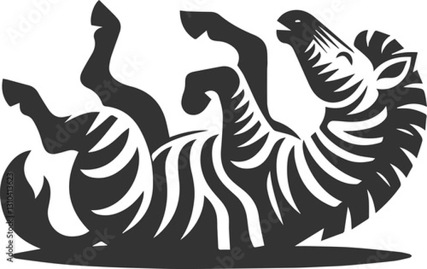 Fototapeta Zebra rolling on the ground playfully animal vector