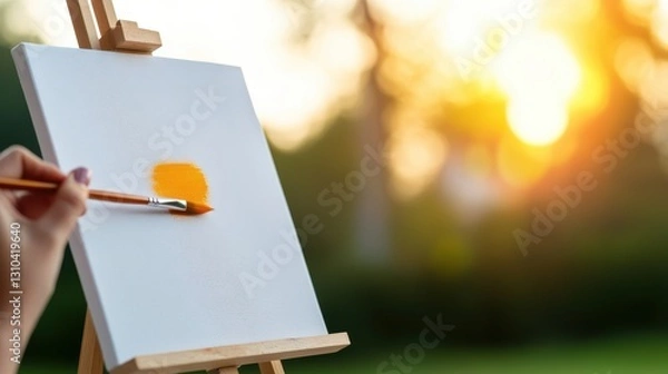 Obraz Creative expression blooms in the garden during sunset art therapy session