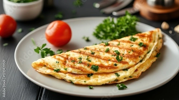 Obraz Delightful spinach and feta omelette with toasted sourdough bread
