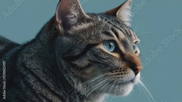 Fototapeta A 4K resolution, professionally designed flat vector art image, optimized for use as a phone wallpaper, featuring a prominent 100px flat design cat as the central element, set against a cold-colored b