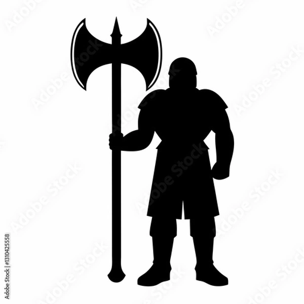Fototapeta a silhouette of a warrior with a double-bladed axe, standing ready for battle vector illustration