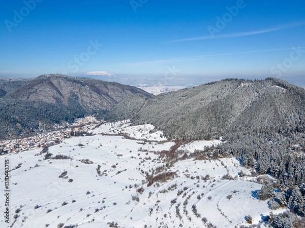 Obraz Winter view of Rila Mountain near Beli Iskar village,  Bulgaria