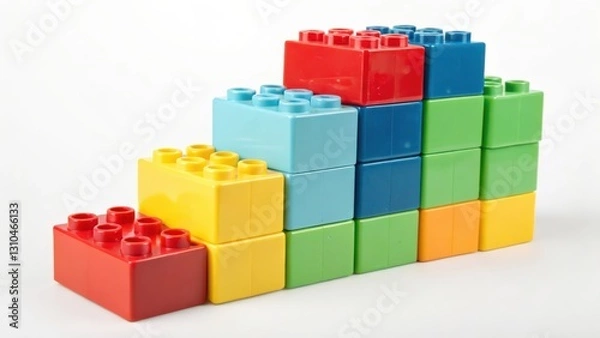 Fototapeta Colorful Plastic Blocks Staircase on White Background