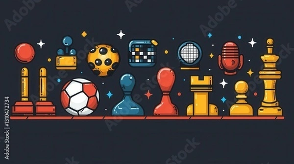 Fototapeta Diverse sports and leisure activities represented by a collection of minimalist linear icons showcasing a wide range of popular hobbies and pastimes including various ball games racket sports skating