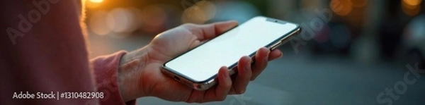 Fototapeta Close-up of woman's hand holding empty cell phone, hand, screen, phone