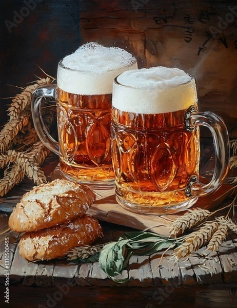 Fototapeta Professional Beer Glasses and Mug for Food and Text - Image