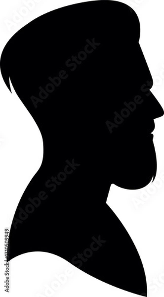 Obraz Vector silhouette portrait of a man with a fashionable hairstyle and beard in profile. Male profile for a barbershop