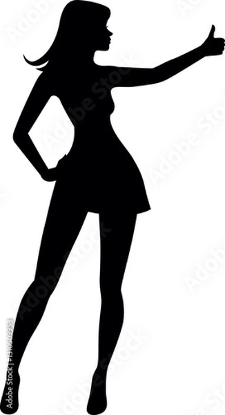 Obraz Vector illustration of a beautiful young woman in a hitchhiker pose