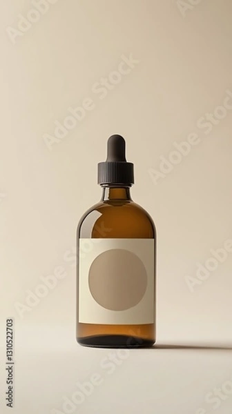 Fototapeta Amber Glass Dropper Bottle With Blank Label Placed on a Neutral Background for Product Display in a Minimalist Setting