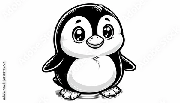 Fototapeta Goofy penguin waddling with a happy smile. Fun and simple coloring page for children.