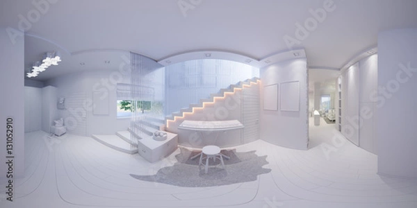 Obraz 3d illustration spherical 360 degrees, seamless panorama of staircase hall interior design. 