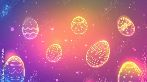 Fototapeta A gradient background with glowing Easter symbols