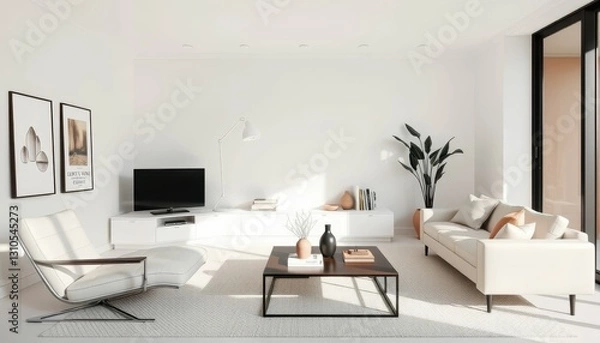 Obraz Modern Minimalist Living Room with Natural Light and Elegant Decor