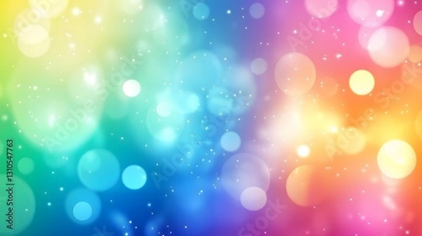 Fototapeta Vibrant rainbow bokeh background with glowing lights and sparkling particles. The soft, dreamy effect creates a magical and festive atmosphere, perfect for celebrations and creative designs.