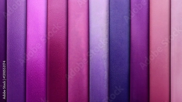 Fototapeta A collection of purple and pink fabric textures arranged in vertical stripes. The smooth and soft textiles create a luxurious and elegant feel, perfect for fashion and design.