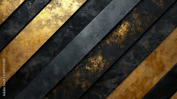Fototapeta Diagonal abstract pattern with gold and black textured surfaces