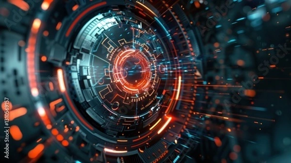 Fototapeta Futuristic abstract technology background with glowing lines