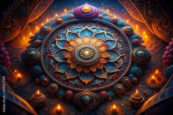 Fototapeta Low Light Bohemian Patchwork Mandala Texture -  Mystical Ethnic Design