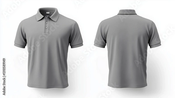 Fototapeta front and back view of a plain gray polo shirts, displayed front and back, polo shirt is shown on a white background 